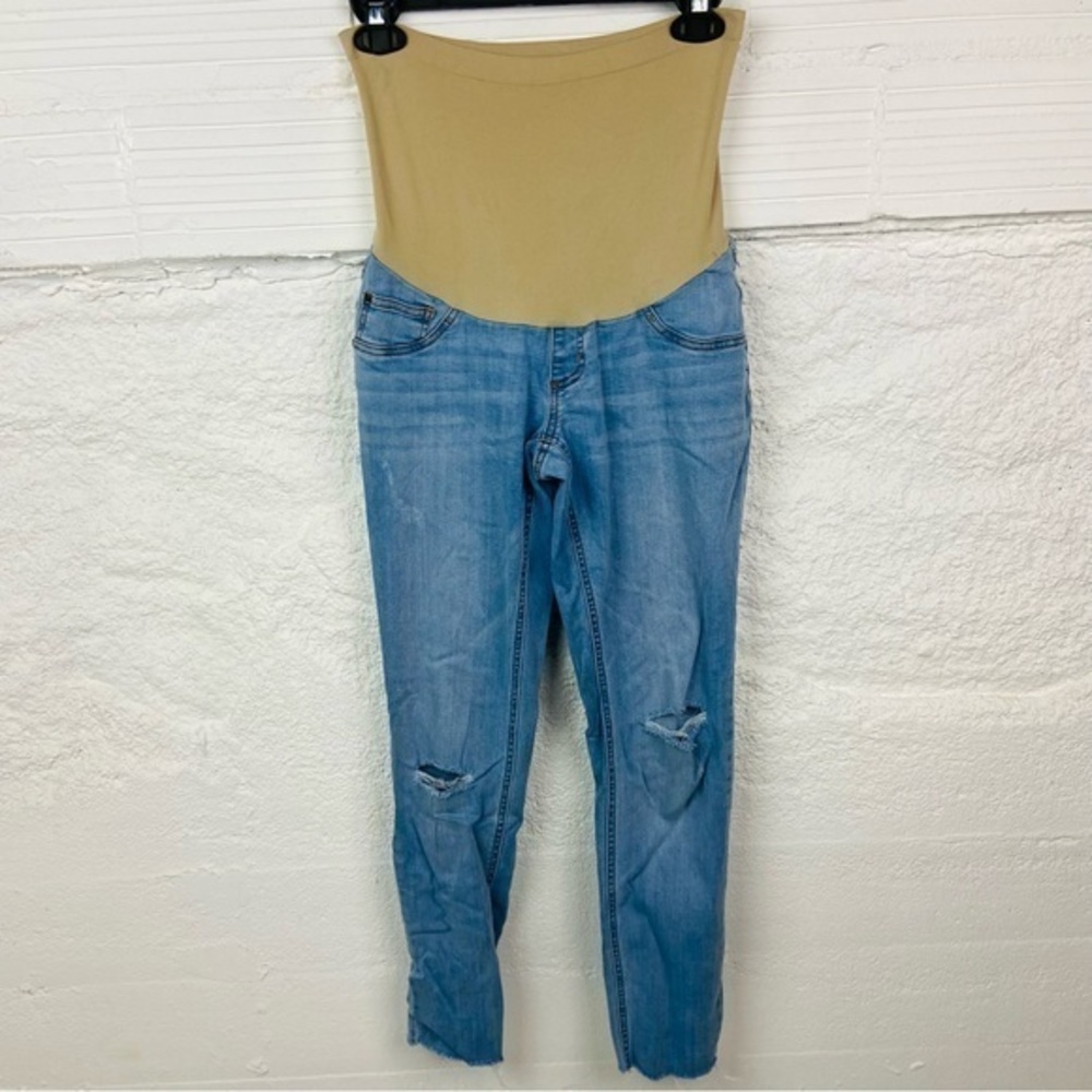 INDIGO BLUE denim stretch distressed over the belly maternity jeans size medium